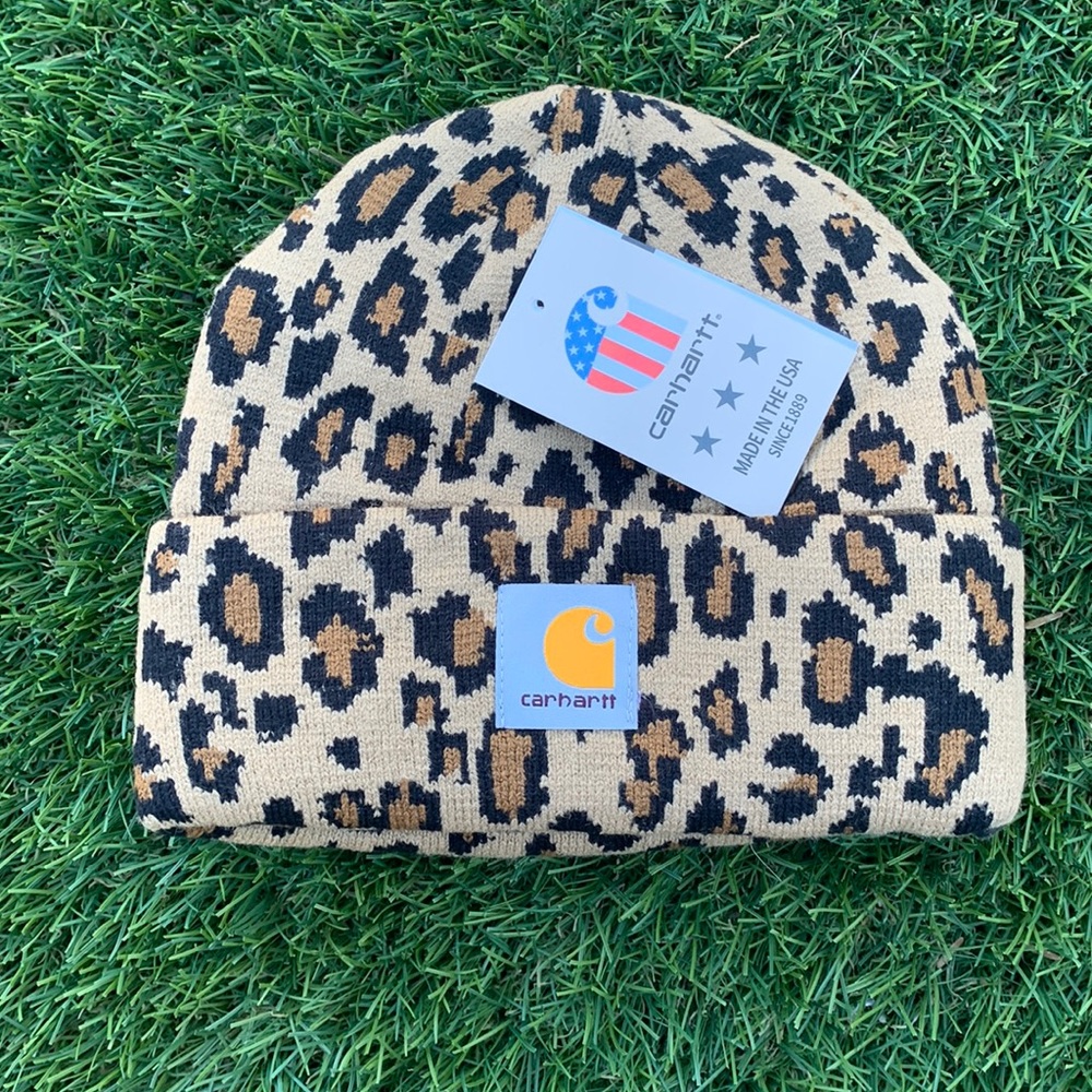 CARHARTT Brown Leopard print Beanie hat